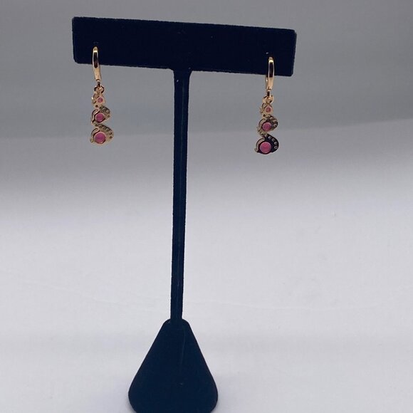 Huggie Hoop Earrings Women’s Pink Dangle Gold Plated Elegant Design - Picture 11 of 12